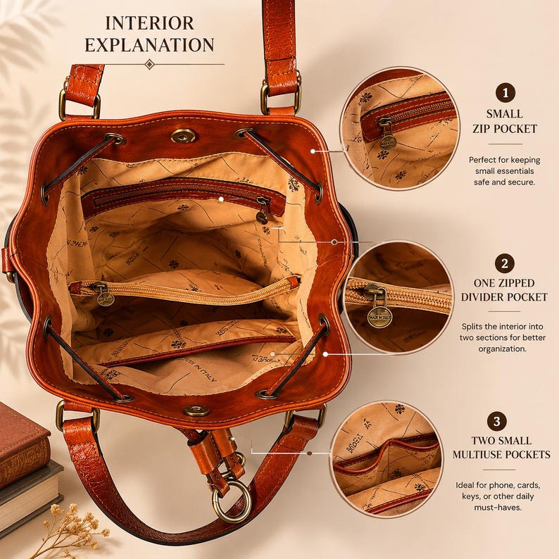 Leather Bucket Shoulder Brown Bag