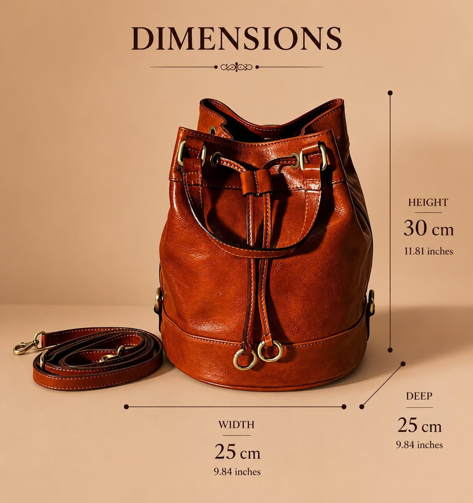 Leather Bucket Shoulder Brown Bag